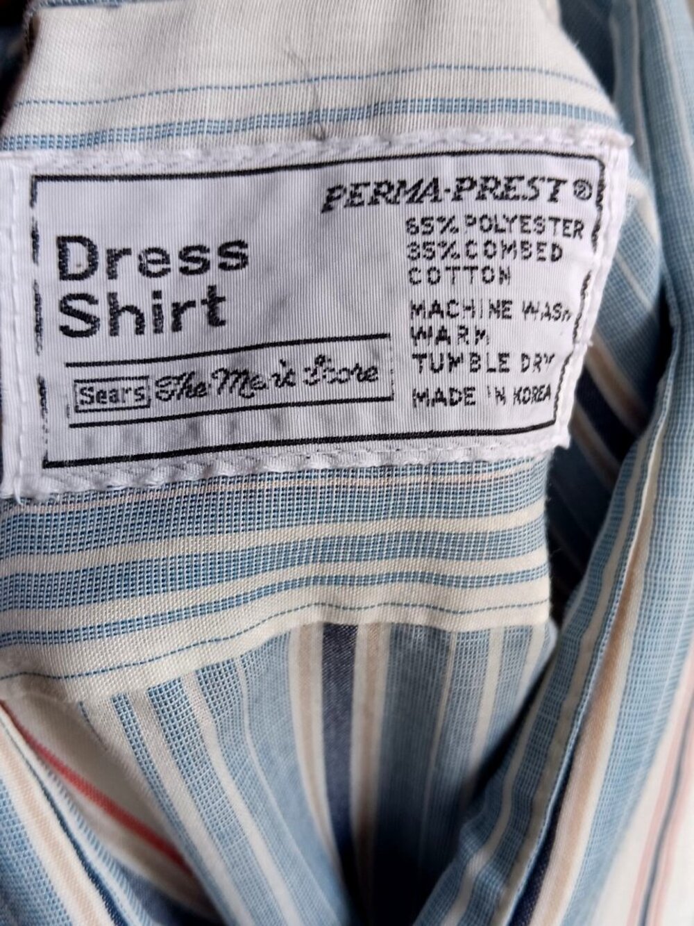 Sears True Vintage Shirt XL 17.5-35 Thin 1980's Blue/Red/White Striped Work